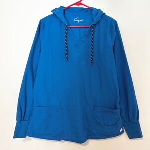 Butter-Soft Womens Royal Blue Hooded Scrub Top Long Sleeve V-Neck UAS733C Medium
